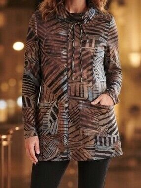 Cativa Geometric Abstract Print Cowl Neck Tunic